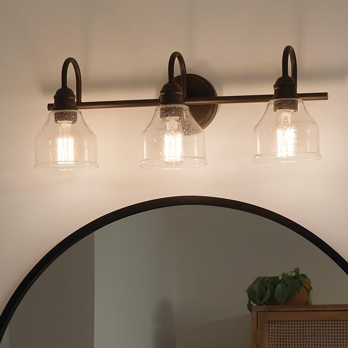 Kichler Avery 24" Vanity Bath Light in Olde Bronze®, Vintage 3-Light Bathroom Wall Mount Fixtured with Clear Seeded Glass, (24" W x 9.25" H), 45973OZ