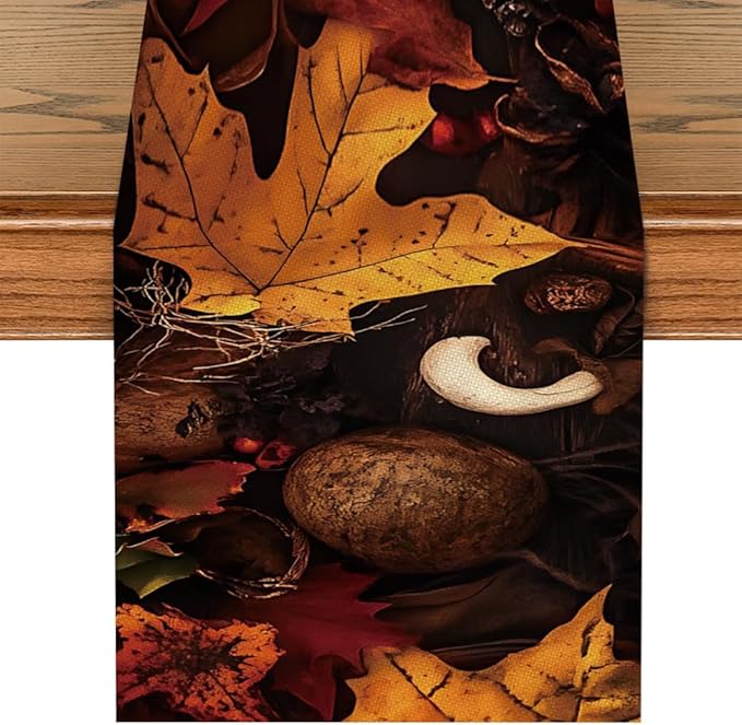 ANNA QUEEN Pumpkin Maple Leaf Fall Table Runner 13 x 72 Inch for Dining Table, Table Runner for Seasonal Autumn Kitchen Dining Table Decoration for Home Party Decor