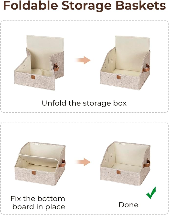 StorageWorks Closet Storage Bins, Trapezoid Organizer Box for Shelves, Fabric Clothes Bin, Foldable Organizing Baskets with Handles, Small, Brown and Beige, 3-Pack