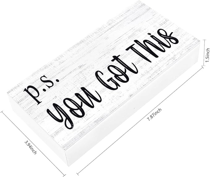 Esur Motivational Home Office Desk Decor - Farmhouse Wooden Box Sign Gift for Women - P.S. You Got This(White)