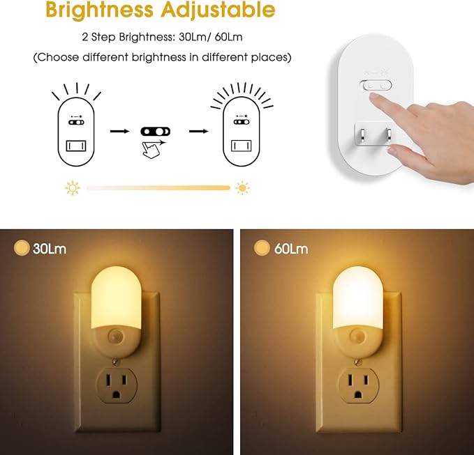 L LOHAS LED Night Lights Plug into Wall, [2 Pack] LED Dimmable Night Light with Light Sensors, 30/60LM Adjustable Brightness Nightlights, Soft White 3000K Automatic Night Light for Kid, Hallway