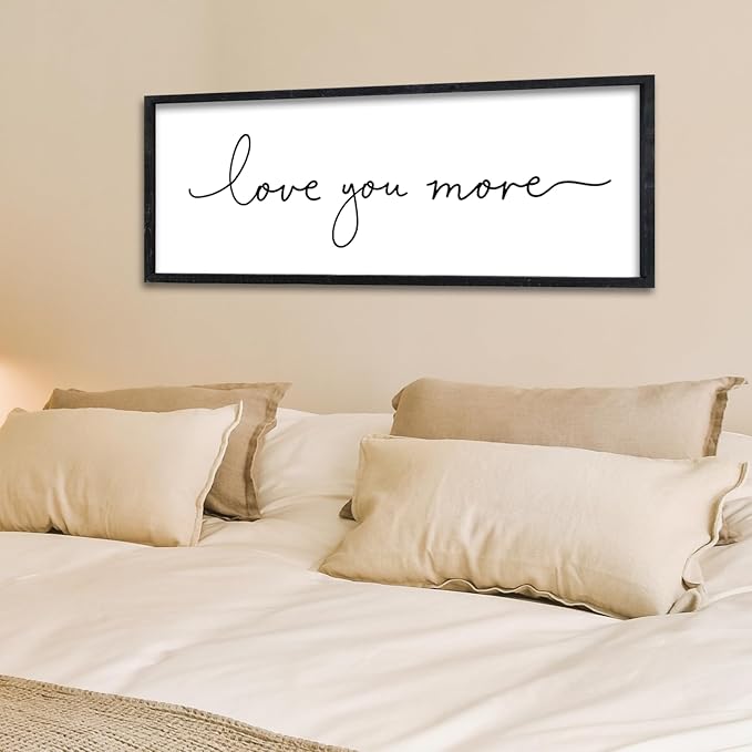 Surfapans Master Bedroom Above Bed Wall Decor Love You More Sign 32"×12" for Couples Over Bed Romantic Love Quotes Large Modren Farmhouse Wedding Wood Framed Horizontal Hanging Art Plaque (Black)