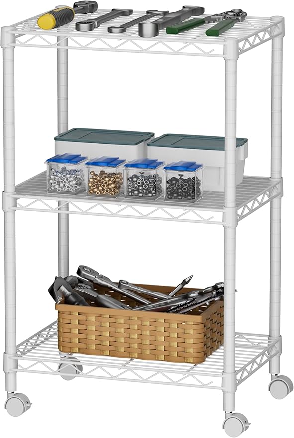 SINGAYE 3 Small Wire Shelves Kitchen Pantry Close Home Organizers and Storage Bathroom Shelf Laundry Room Organization Adjustable Book Metal Garage Shelving Unit