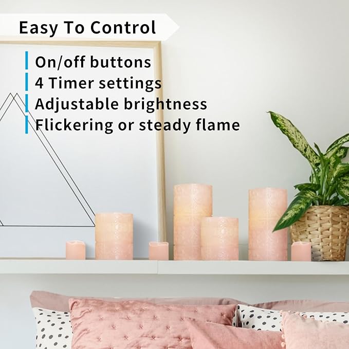 FURORA LIGHTING Pink Rome Real Wax LED Candles with Remote and Timer, 4 Pillar and 4 Votives Pack of 8, Flameless Flickering Candles for Home Décor, Battery Included