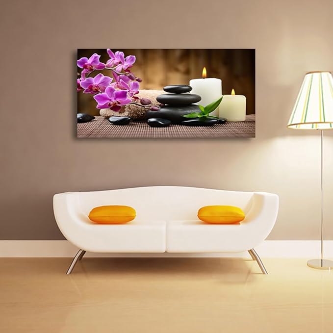 Butterfly Orchid Flowers Pictures Canvas Wall Art for Living room Bedroom Wall Decor,Flowers Wall Art Print Paitnings for home Decor,Morden Artwork Stones and Candles Yoga Atmosphere Canvas Art