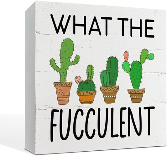What the Fucculent Sign, Plant Decor, Box Sign Tabletop Decor, Cactus Decor, Plant Lover Home Decor, Greenery Office Decor, Office Desk Sign, Farmhouse Decor for Shelf, White Wooden Box Sign