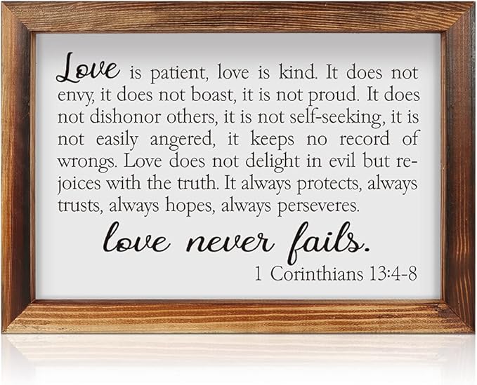CHDITB Love Is Patient Framed Wood Sign Plaque(16×11), 1 Corinthians Wooden Wall Table Sign with Inspirational Quotes, Vintage Holy Bible Christianity Wall Art Sign for Living Room Farmhouse