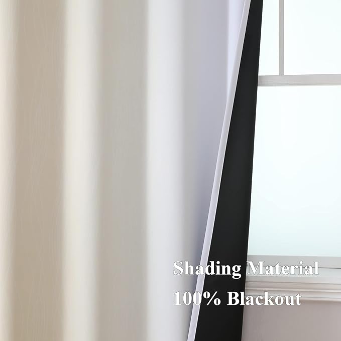 Estelar Textiler Beige and Greyish White Blackout Curtains 108 Inches Long, Thermal Insulated Drapes for Bedroom, Full Light Blocking Energy Saving Long Curtains for Living Room, 52Wx108L, 2 Panels