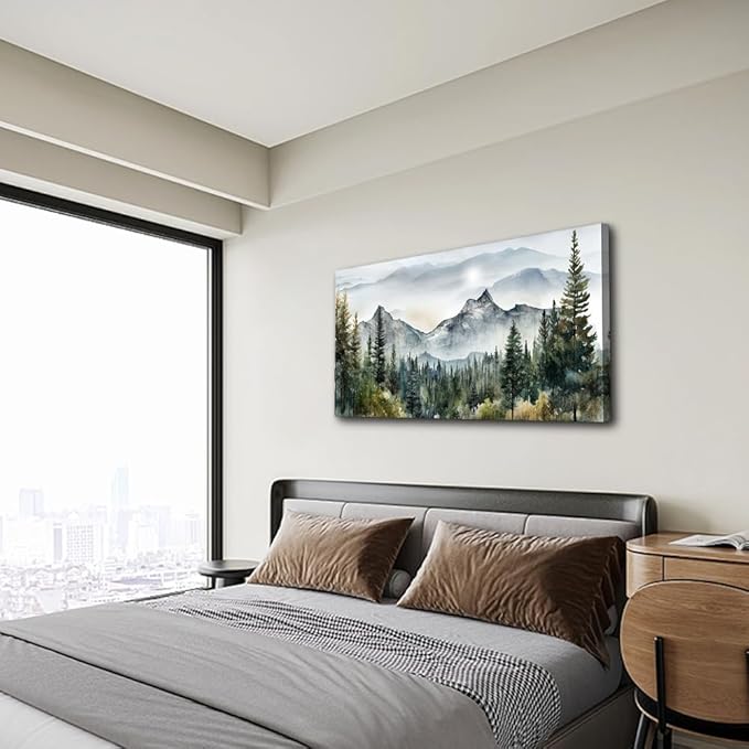 Wapluam Abstract Mountain Landscape Canvas Art - Modern Wall Decor For Living Room, Bedroom - Stretched & Framed, Ready To Hang