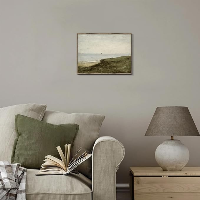 RETRART Vintage Wall Art, Vintage Seaside Landscape Painting - Muted Green Prints - Antique Wall Art Print, 8" x 10" Unframed Canvas Prints for Bedroom Living Room Bathroom Wall Decor