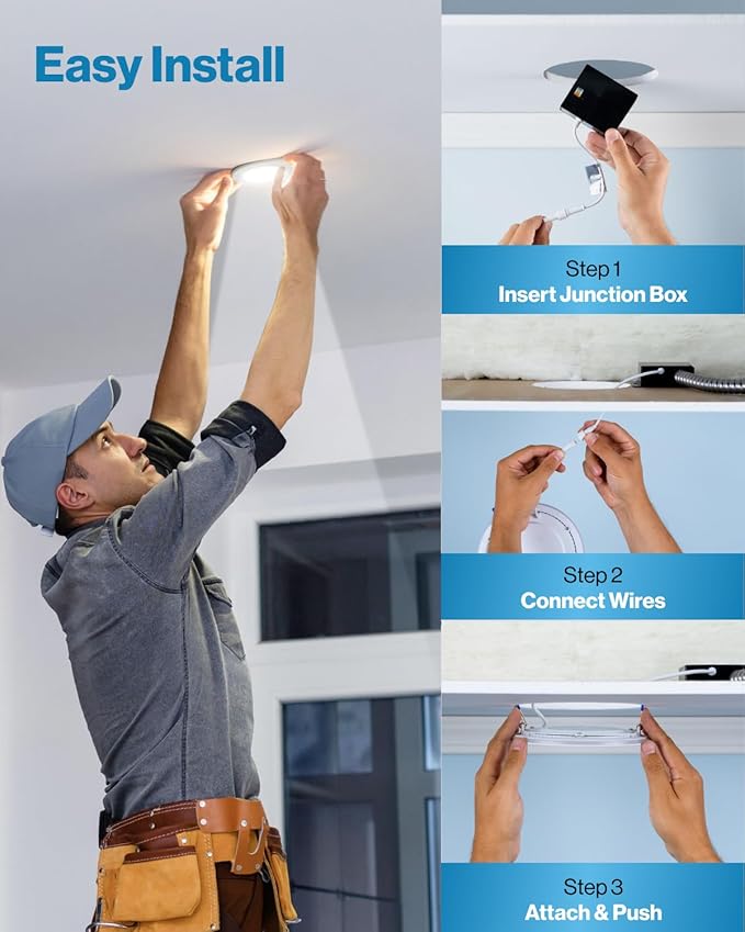 Sunco 6 Pack 4 Inch LED Recessed Lights, Slim Canless Ceiling Lighting, 650 LM, 10W (60W Equivalent), 6000K Daylight Deluxe, Dimmable, Wafer Thin, Ultra Thin with Junction Box ETL.