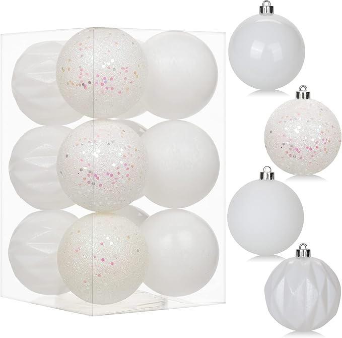 12PCS 3.15" Christmas Ball Ornaments Shatterproof Pearl White Christmas Tree Decorations Xmas Tree Balls Halloween Ornaments Décor