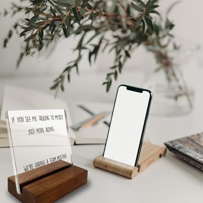 Home Office Desk Decor - Funny Quote Acrylic Sign With Wooden Stand - Gift for Coworker, Sister or Women