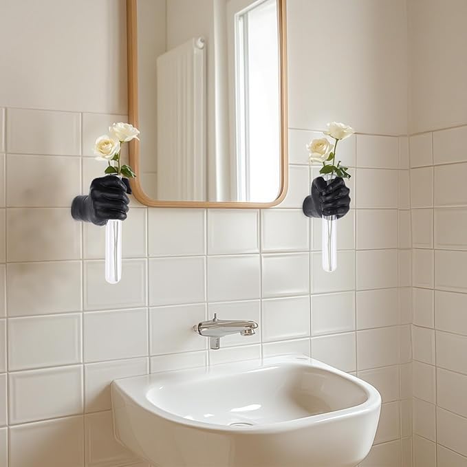 2 Pieces Wall Sculptures, Hands Vase Home Decor, Wall Mount Art Sculpture, Unique Wall Art Statue, Funky Flower Vase Decorations, Modern Eclectic Hanging Decor,Hands Statue (Black)