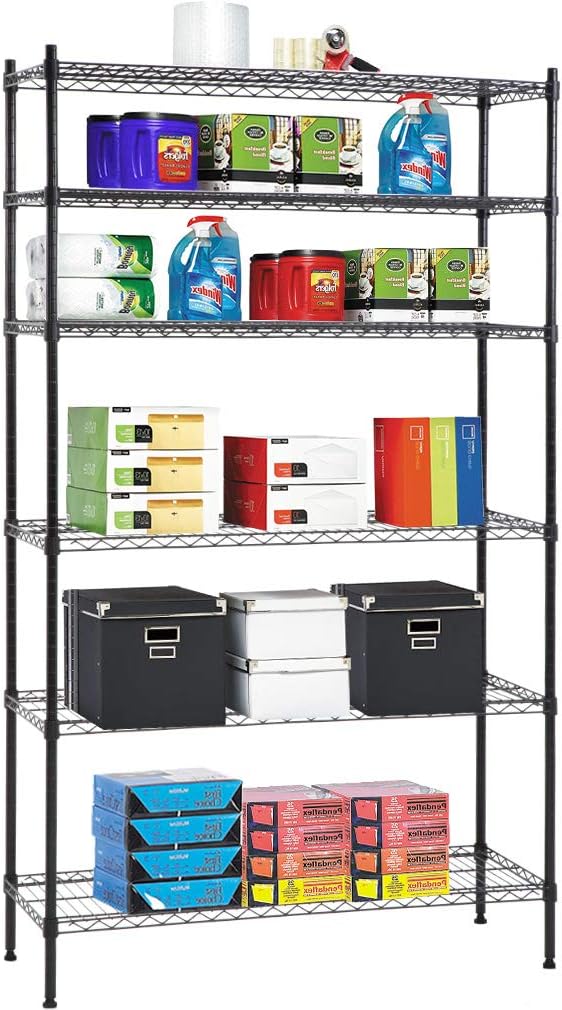PayLessHere | 6-Tier Wire Shelf | 42"x16"x72" | Black | Adjustable Racks | Heavy-Duty Storage Shelves, Holds Upto 1500 lbs | Rust-Resistant, No-Tool Assembly | for Home, Garage Shelving
