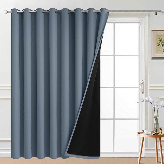 Yakamok Total Blackout Extra Wide Patio Sliding Door Curtains, Grommet Thermal Insulated Blind Curtains, Sliding Glass Door Panel for Living Room/Space Room Divider, Stone Blue, W100 x L96, 1 Panel