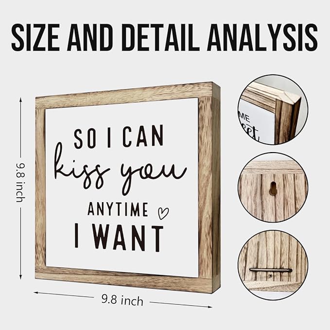 Farmhouse Home Decor, “So I Can Kiss You Anytime I Want” Box Plaque 9.8×9.8in, Farmhouse Bedroom Wall Art for Couples, Romantic Shelf or Desk Decoration, Wedding Gift and Home Decor Accent