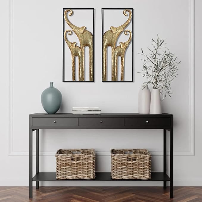 HKaikzo Set of 2 Elephant Wall Decor, African Wall Decor, Gold Elephant Wall Art, Animal Decorations for Living Room, Modern Metal Decor(11.8x27.6in)