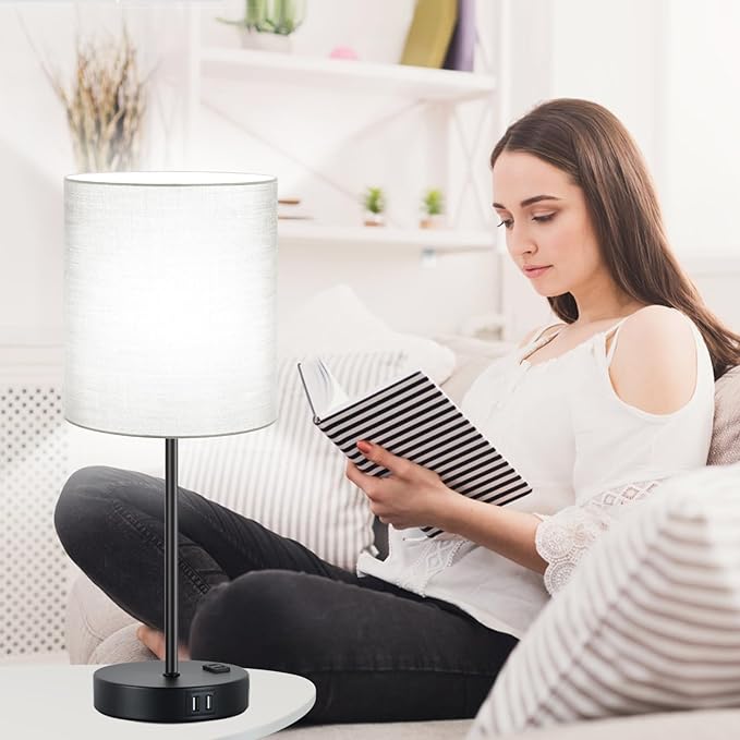 Lynnoland 𝟮𝟬𝟮𝟯 𝗡𝗘𝗪 Set of 2 Touch Control Table Lamps with 2 USB & AC Outlet, 3-Way Dimmable Bedside Nightstand Lamps for Bedroom Living Room Nursery, 800 Lumens 5000K Daylight Bulbs Included