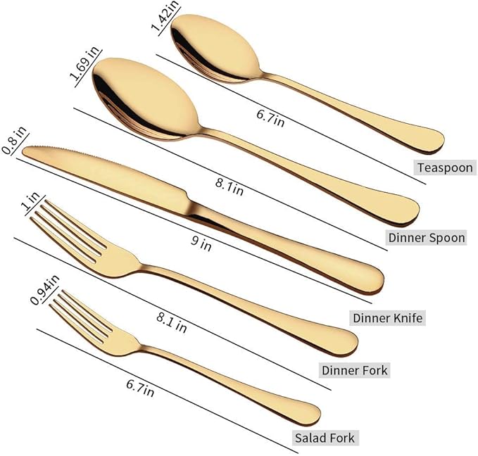 Aisoso Gold Silverware Set, 20-Piece Flatware Set Stainless Steel Cutlery Kitchen Utensil Set Tableware Service for 4