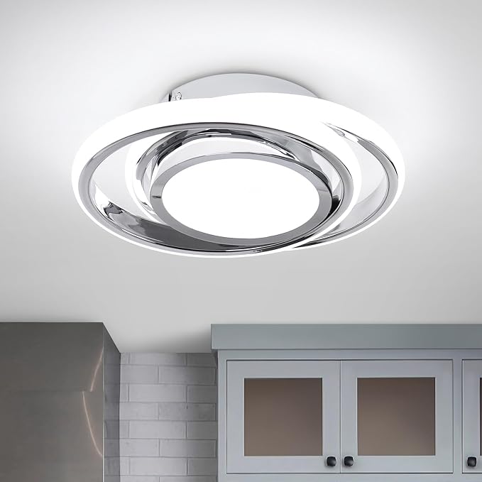 CANEOE Small Modern Ceiling Light,6000K Cool White Round Led Hallway Light Fixtures Ceiling,Chrome Design Close to Ceiling Lamp for Hallway Kitchen Balcony Cloakroom Laundry Room