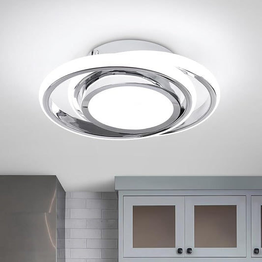 CANEOE Small Modern Ceiling Light,6000K Cool White Round Led Hallway Light Fixtures Ceiling,Chrome Design Close to Ceiling Lamp for Hallway Kitchen Balcony Cloakroom Laundry Room