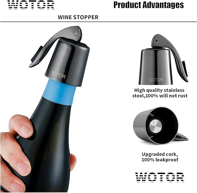 Wine Stoppers Stainless Steel Wine Bottle stopper Plug with Silicone Reusable Wine Saver Leak proof Keep Fresh Metalblack 3 Pack