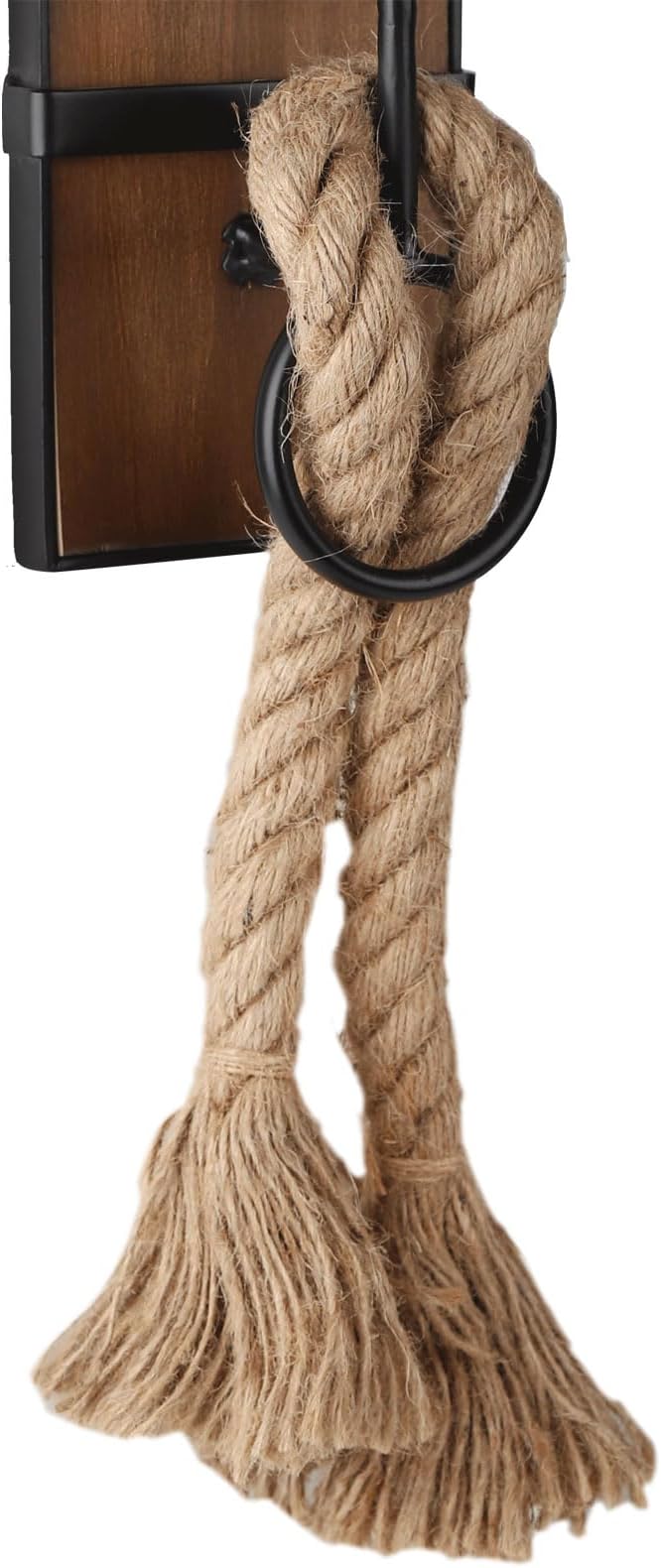 Wall Sconce Candle Holder Black Wall-Mount Metal and Wooden Candle Holders Hanging Iron Wall Candle Sconce Holder and use Hemp Rope Decoration,for Home,Living Room, Bathroom, Dining Room, Set of 2