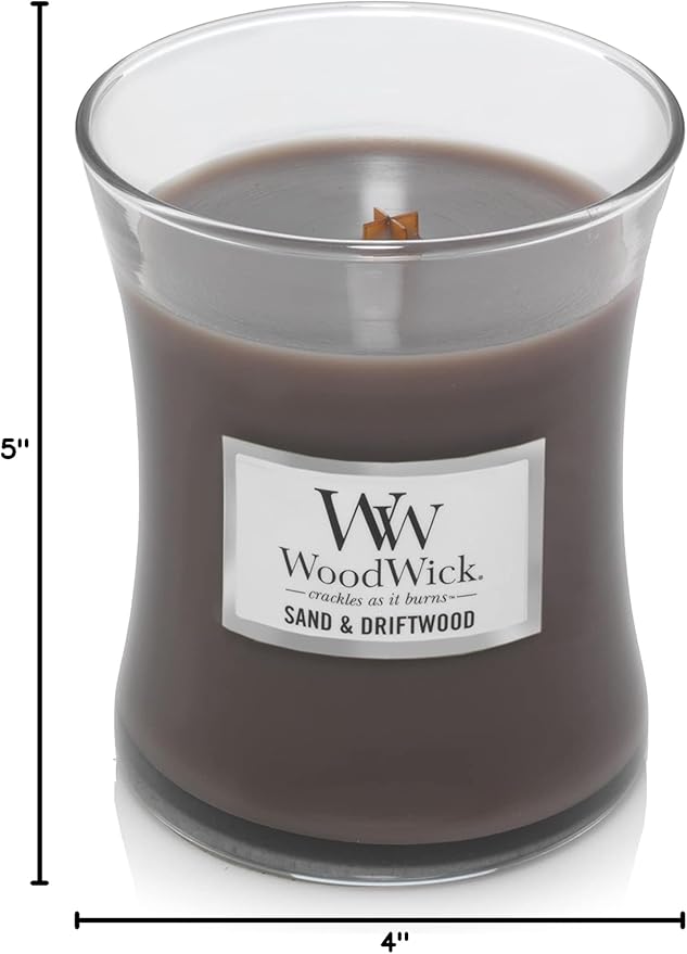 WoodWick Medium Hourglass Candle Sand/Driftwood - Premium Soy Blend Wax Pluswick Innovation Wood Wick Made in USA