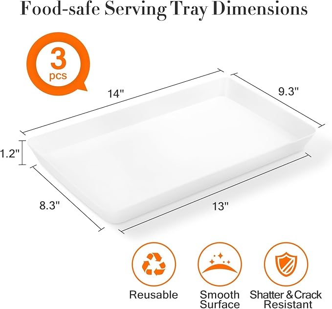 WOWBOX 3 pcs Serving Tray for Entertaining, Serving Platters for Fruit, Cookies, Dessert, Snacks, Reusable Plastic Trays for Serving Food and Pantry Organization in Kitchen & for Parties
