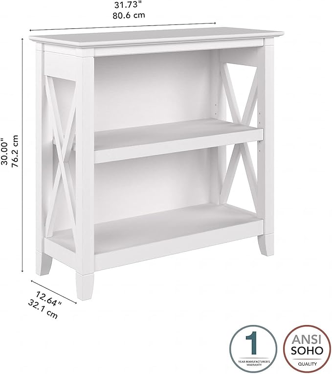 Bush Furniture Key West Small 2 Shelf Bookcase in Pure White Oak, Compact Home Organizer, Vertical Storage Solution, Bookshelf for Office or Living Room