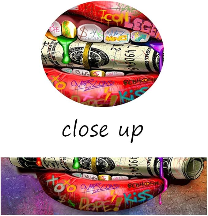 Artwork for Home Walls Abstract Colorful Graffiti Sexy Mouth Biting A Dollar Creative Wall Art Graffiti Letters Wall Pictures for Living Room Bar gym Game Room Wall Hanging Up Easy to Put-40"Wx20"H