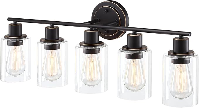 5-Light Oil Rubbed Bronze Bathroom Vanity Light Over Mirror, Oil Rubbed Bronze 5-Bulb Wall Sconce Above Kitchen Sink, Brown Wall Sconce for Bathroom Vanity