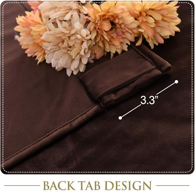 StangH Brown Velvet Curtains 90 inches Long Luxury Back Tab Thermal Insulated Room Darkening Window Drapes for Sliding Door/Living Room/Bedroom, W52 x L90, 2 Panels