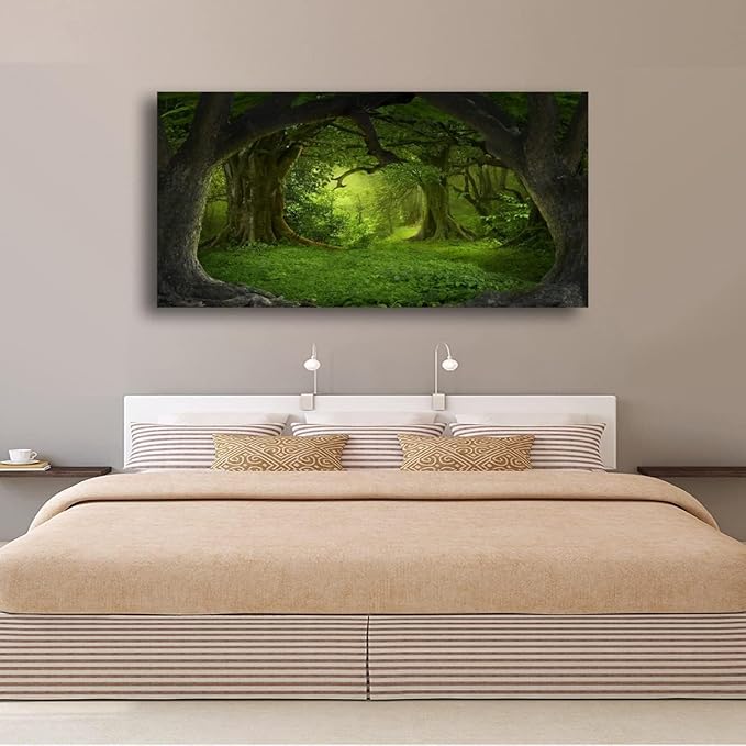 Tree of Life Wall Art Canvas Prints Natural Landscape Pictures Home Decor Green Forest Paintings for Living Room Bathroom Bedroom Kitchen Office Decorations 20x40 Wooden Framed Artwork Easy Hanging