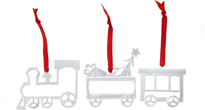 Nambe Holiday Train Mini Ornament Set – 3-Piece Engine, Toy Car & Caboose, Silver and Gold Plated Christmas Ornaments for Tree, Festive Holiday Décor, Gift Toppers or Collectible Keepsakes, 3" Each