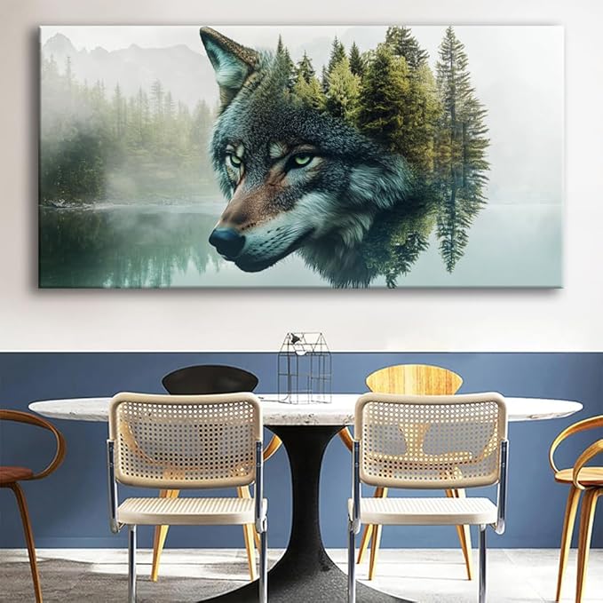 Canvas Wall Art Wolf - Modern Landscape Paintings for Living Room, Bedroom Wall Decor, Framed Wall Art for Home or Office Decoration 28x58in