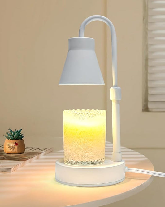 Candle Warmer Lamp with Adjustable Height - Stepless Dimming & Metal Finish - No Flame Scented, Includes 2 Bulbs (White)
