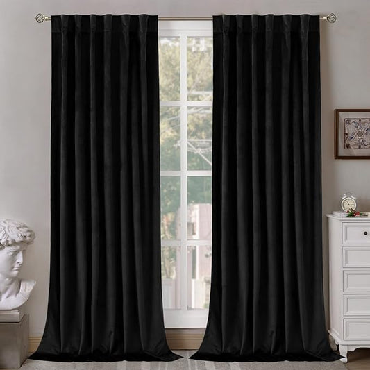BGment Halloween Black Velvet Curtains 120 Inches Long for Living Room, Thermal Insulated Room Darkening Curtains Drapes Window Treatment with Back Tab and Rod Pocket, Set of 2 Panels, 52 x 120 Inch