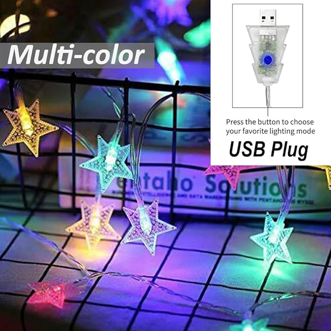 Solhice 40ft Star String Lights for Bedroom 120 LEDs, Warm White & Multicolor Color Changing Indoor Twinkle Lights with Remote, USB Powered Kids Room Hanging Lights for Dorm Tent Decor
