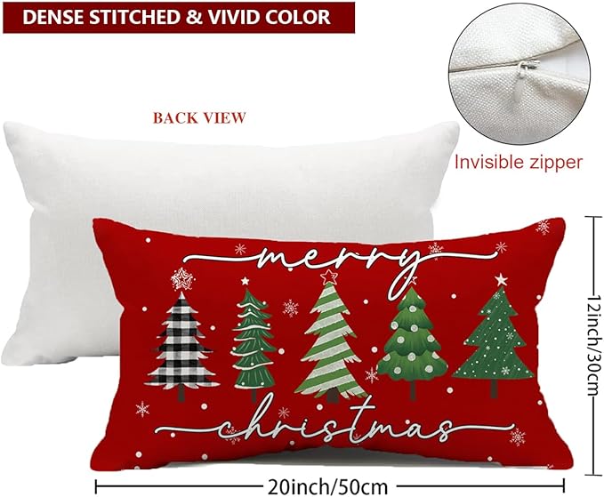 Christmas Pillow Covers 12x20 Inch, Red Green Christmas Tree Decorative Pillow Covers Winter Holiday Cushion Cases Decor for Home Couch Sofa