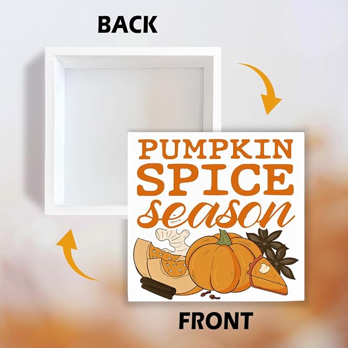 Pumpkin Decor, Autumn Home Office Decors, Fall Decor Art, Autumn Thanksgiving Wooden Signs, Rustic Tabletop Decors, Decorative Wooden Box Sign, Pumpkin Spice Season Wood Signs A14