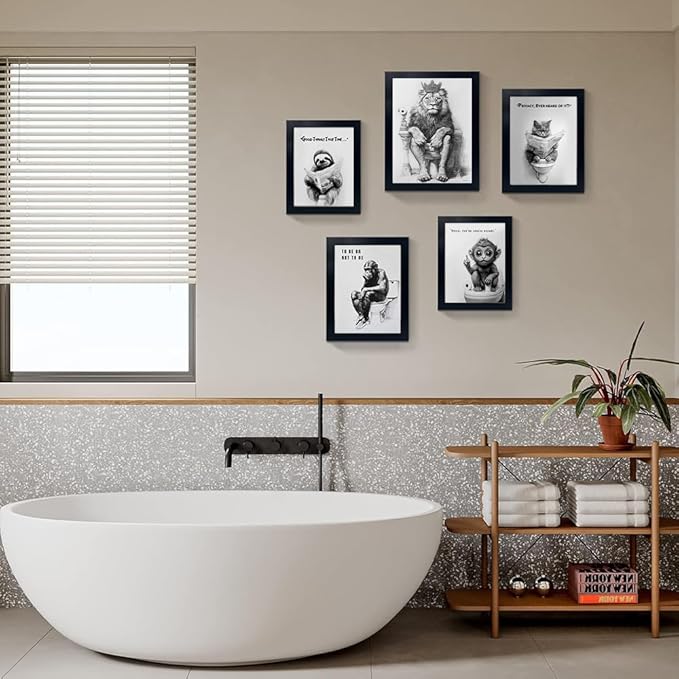 Minimalist Bathroom Wall Decor, Lion with Goreous Crown Wall Art, Majesty, Fun Bathroom Animal Art, Black and White Canvas Prints can be Hung Directly - Frame, 11 "x 14"