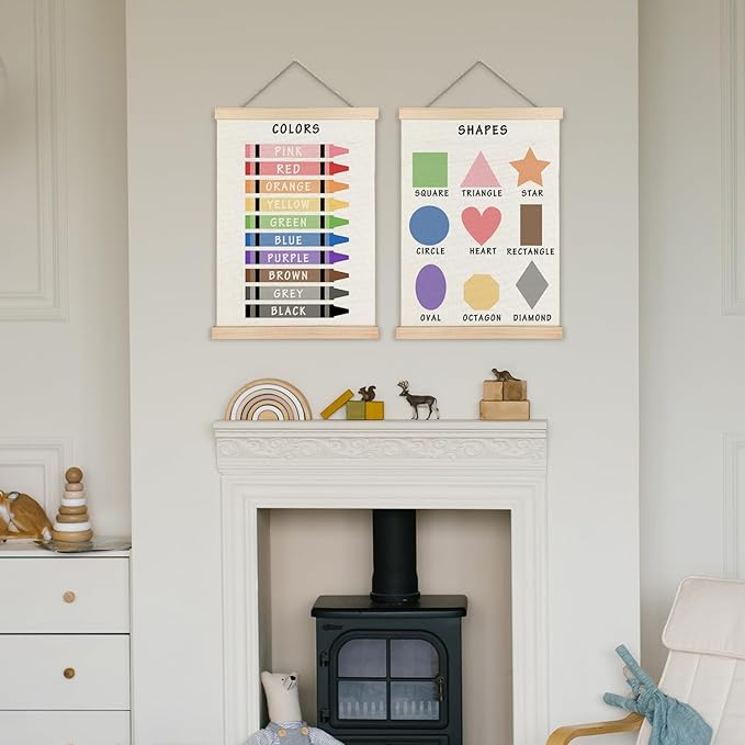 Supwhd Shapes Colors Posters for Classroom Wall, Shapes Colors Learning Poster Hanger Frame Wall Decor for Classroom Nursery Kids Room Playroom Preschool Decor, 12x16 Set of 2