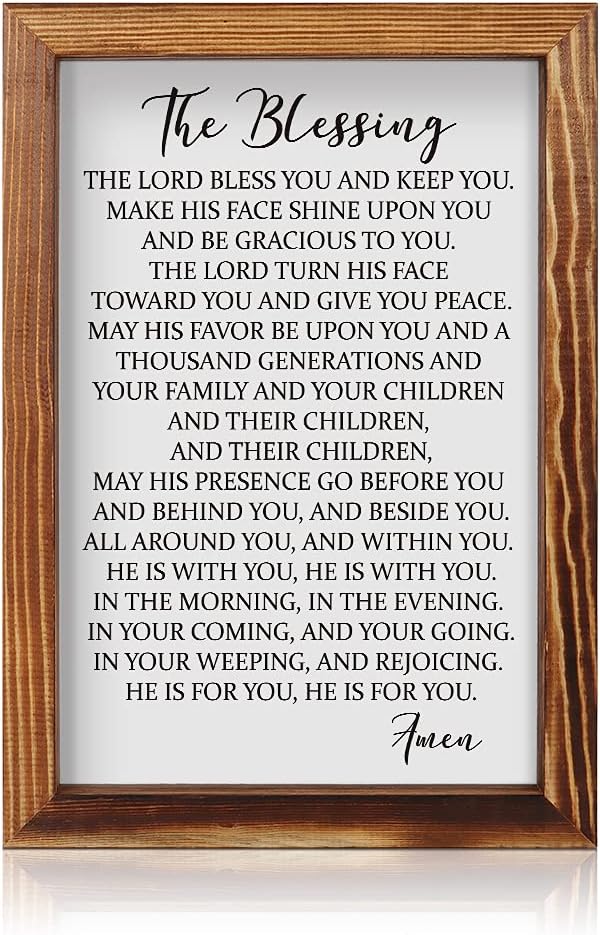 CHDITB The Blessing Lyrics Kari Jobe Framed Wood Sign Plaque(11"×16"), Religious Scripture Bible Verse Amen Quotes Christian Home Decor, Vintage Psalm 91 Wall Art for Home Bedroom Kitchen Farmhouse