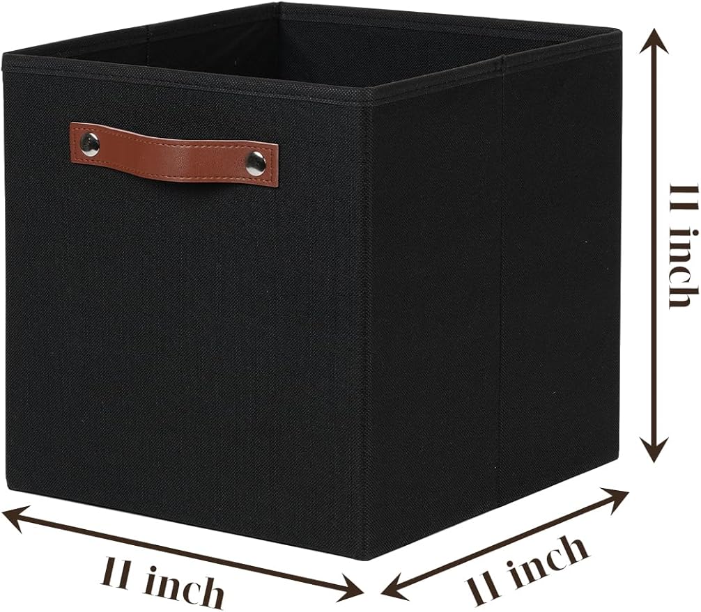 Temary 11x11 Storage Cubes Fabric Cube Storage Bins with Handles Clothes Storage Boxes Baskets for Organizing Home, Shelf, Closet (Black, 11 x 11 x 11)