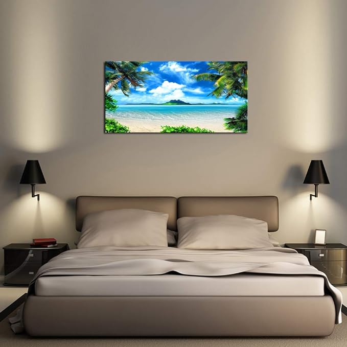 DZL Art S72762 Canvas Wall Art Ocean Waves Coconut Trees on Sands Beach Seascape Scenery Painting Nature Picture for Bedroom Home Office Wall Decor