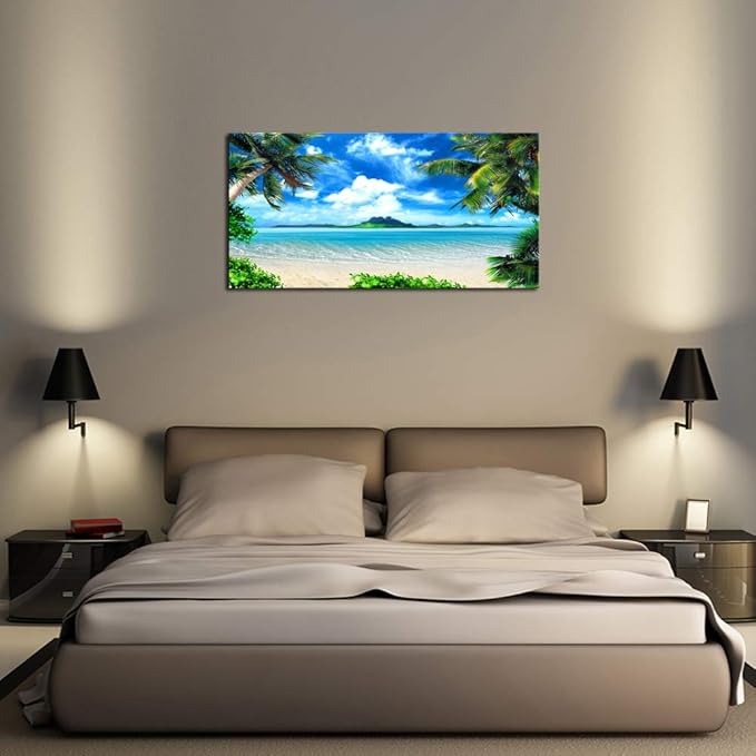 DZL Art S72750 Canvas Wall Art Ocean Waves Coconut Trees on Sands Beach Seascape Scenery Painting Nature Picture for Bedroom Home Office Wall Decor