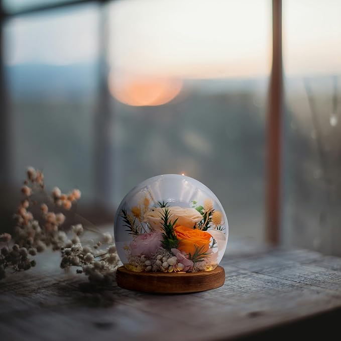 Eternal Flowers for Decoration: Preserved Flowers in Glass Dome, Unique Forever Flowers Gift for Her BBF – Perfect Decorative Flowers for Home Décor - Flowers for Delivery Prime (Champagne)