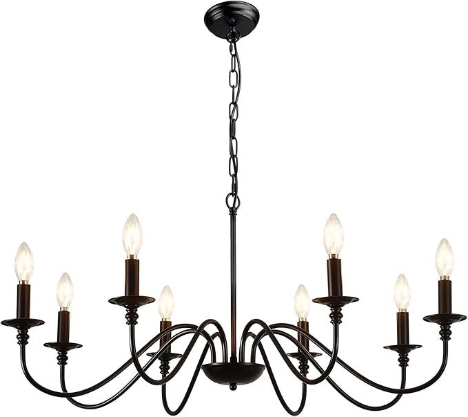 Depuley Black Chandelier Light Fixture: Modern 8-Light Modern Farmhouse Chandelier for Dining Room Lighting - Industrial Hanging Pendant Lights Kitchen Island - Vintage Candle Chandeliers for Foyer